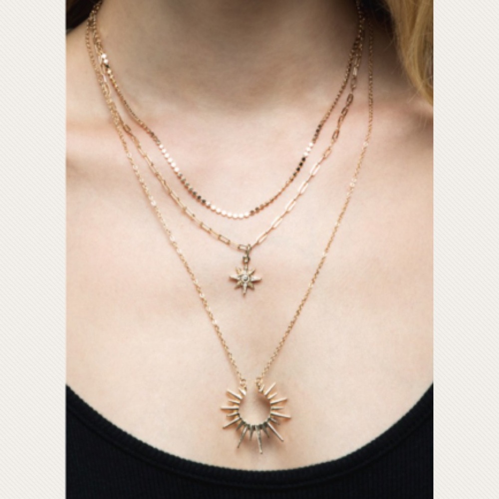 Gold Tone Multi Layer Starburst Pendant Necklace
